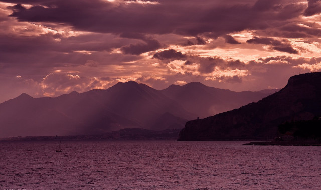 Boat water cloudy sky mountains #2 free wallpaper - medium preview image