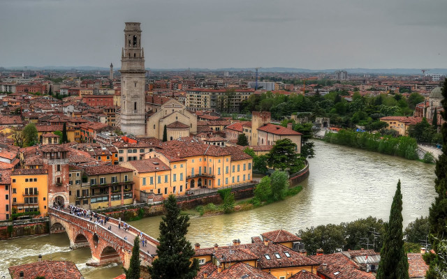 Correggio city river bridge skyscraper free wallpaper - medium preview image