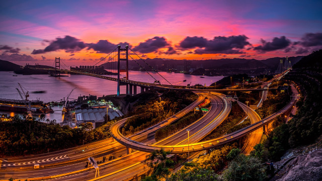 Bridge highway sunset sky cars free wallpaper - medium preview image