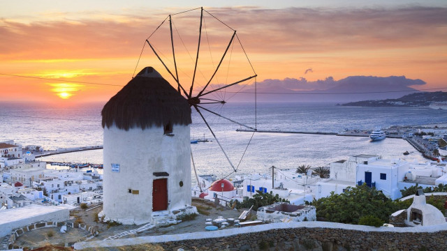 Windmill hill city ocean sunset free wallpaper - medium preview image