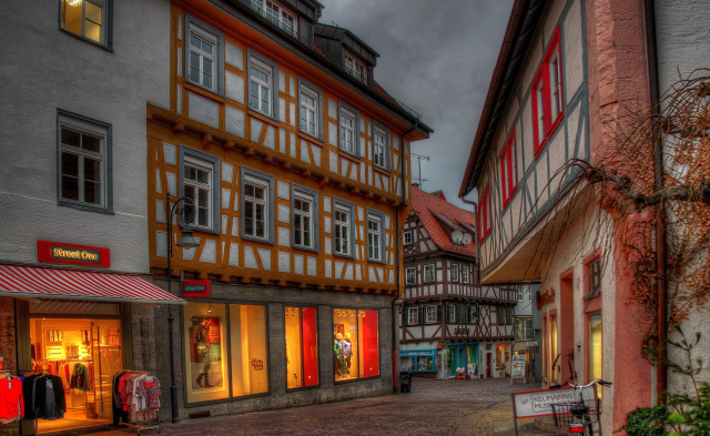 Street storefront red awning shops free wallpaper - medium preview image