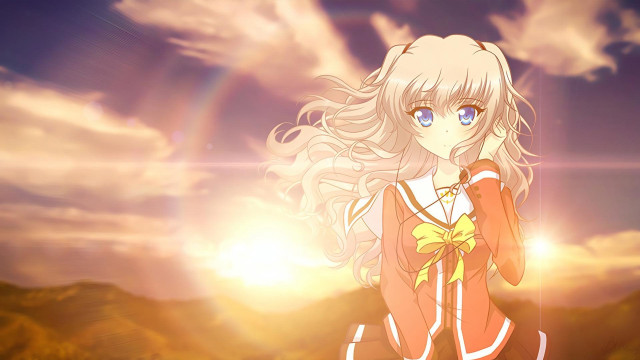 Girl blonde hair sunset clouds free wallpaper - medium preview image