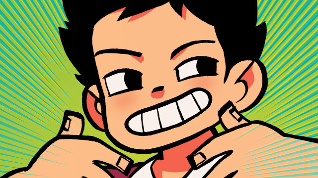 Cartoon man toothy grin hand free wallpaper - medium preview image