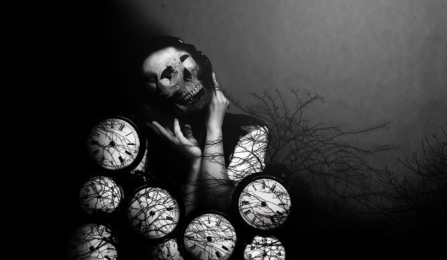 Woman skeleton face clocks time free wallpaper - medium preview image