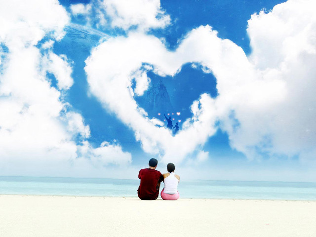 Couple beach heart shaped cloud #2 free wallpaper - medium preview image