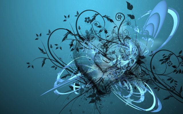 Blue abstract background heart flowers free wallpaper - medium preview image