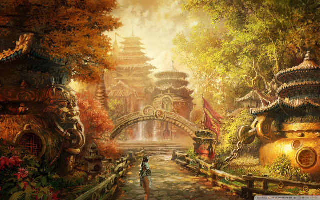 Person walking path forest bridge free wallpaper - medium preview image