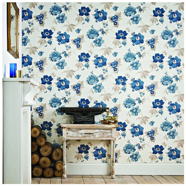 Room table wallpaper blue flowers free wallpaper - medium preview image