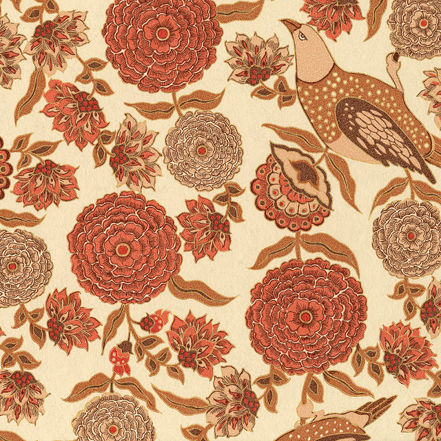 Bird flower pattern red brown free wallpaper - medium preview image