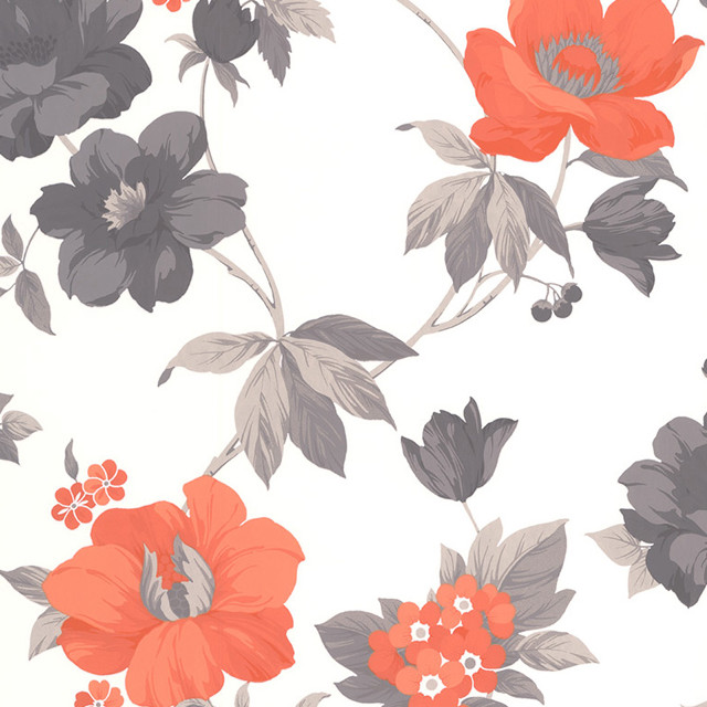 Orange grey flower pattern white free wallpaper - medium preview image