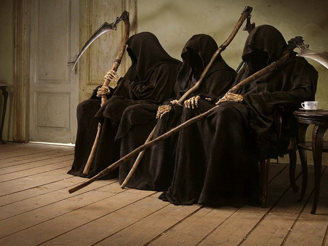 Black robes wooden floor sitting free wallpaper - medium preview image