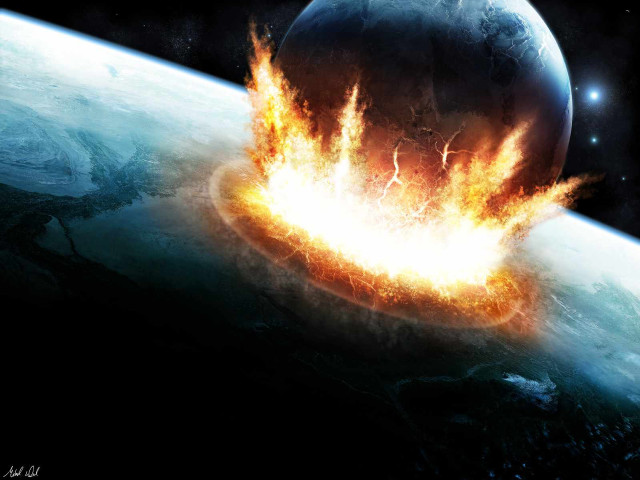Explosion near planet star background free wallpaper - medium preview image