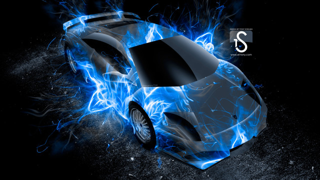 Car blue flames dark background free wallpaper - medium preview image