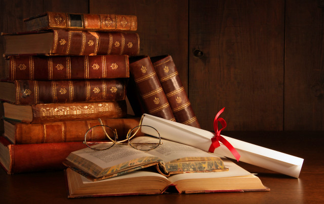 Stack books glasses red ribbon free wallpaper - medium preview image