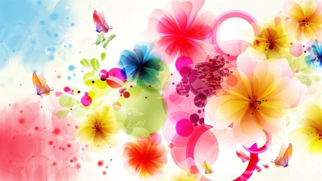 Colorful flower butterfly background white free wallpaper - medium preview image