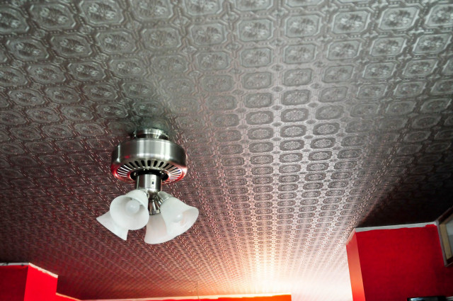 Ceiling fan red walls lit free wallpaper - medium preview image