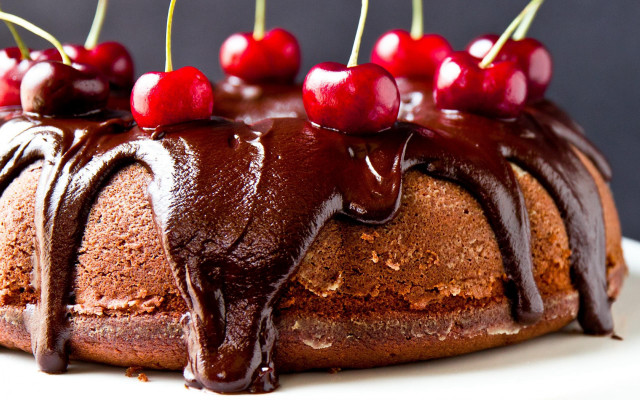 Chocolate bundt cake cherries plate free wallpaper - medium preview image