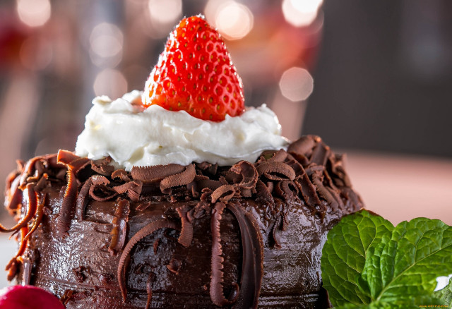Chocolate cake strawberry top mint free wallpaper - medium preview image