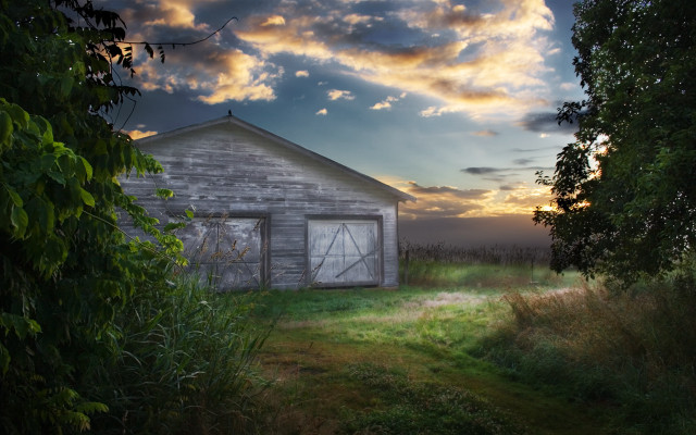Barn door window grass trees free wallpaper - medium preview image