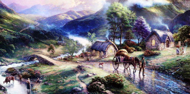 Horse carriage mountain stream bridge free wallpaper - medium preview image