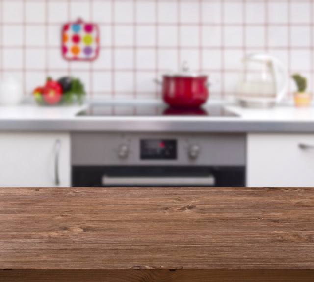 Wooden table kitchen stove sink free wallpaper - medium preview image