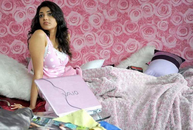 Woman sitting bed pink wallpaper free wallpaper - medium preview image