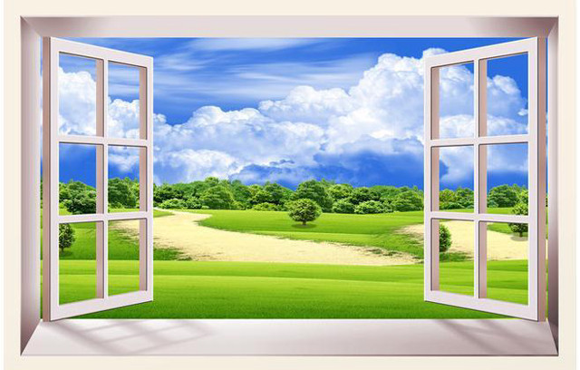Window view green field blue free wallpaper - medium preview image