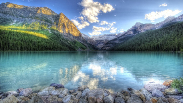 Lake mountains trees sky clouds #45 free wallpaper - medium preview image