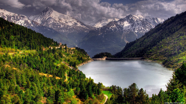Lake mountains trees cloudy sky #37 free wallpaper - medium preview image