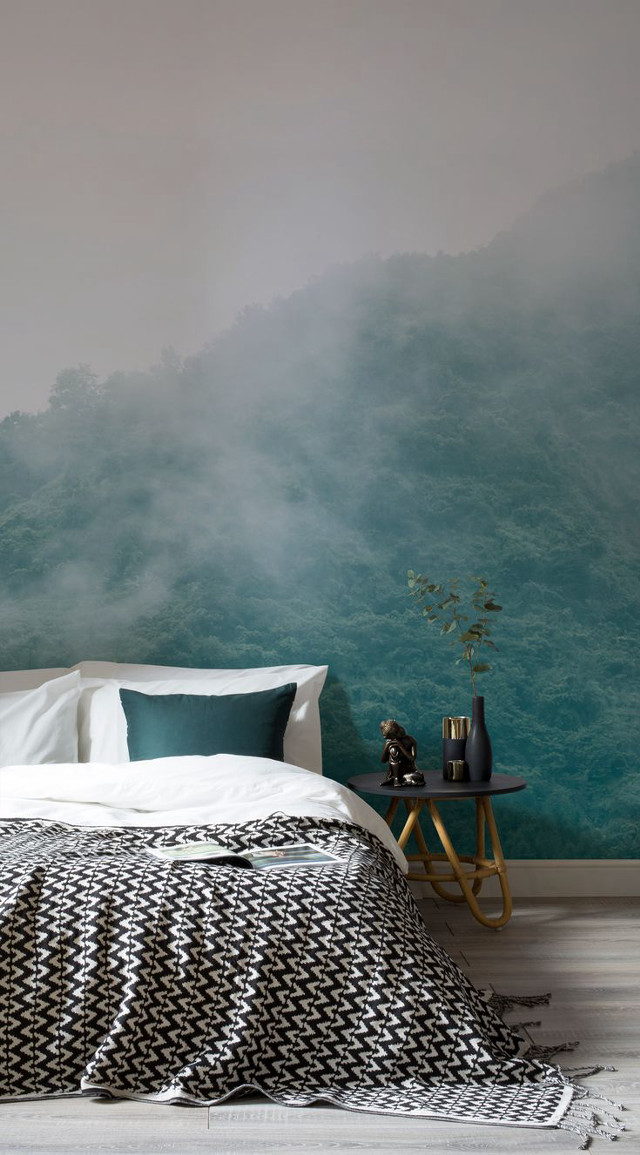 Mountain view bedroom minimalist matte free wallpaper - medium preview image