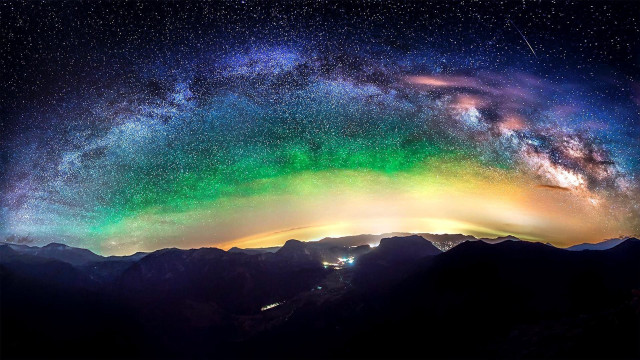 Milky way mountain top rainbow free wallpaper - medium preview image