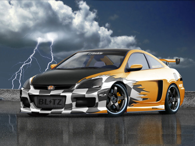 Car checkered design lightning storm free wallpaper - medium preview image