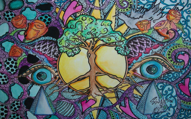 Tree eyes sun bird flying free wallpaper - medium preview image