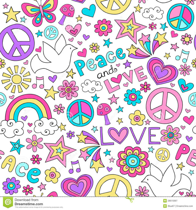 Peace love pattern flowers colorful free wallpaper - medium preview image