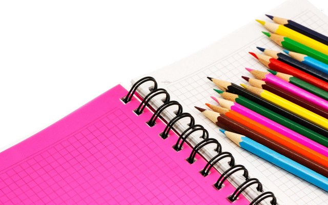 Notebook colored pencils pink black free wallpaper - medium preview image