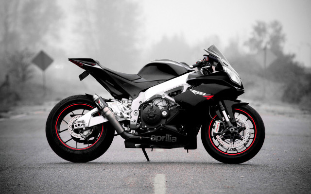 Motorcycle parked road foggy day free wallpaper - medium preview image