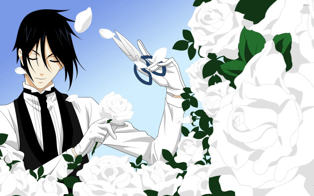 Man suit tie scissors flowers free wallpaper - medium preview image