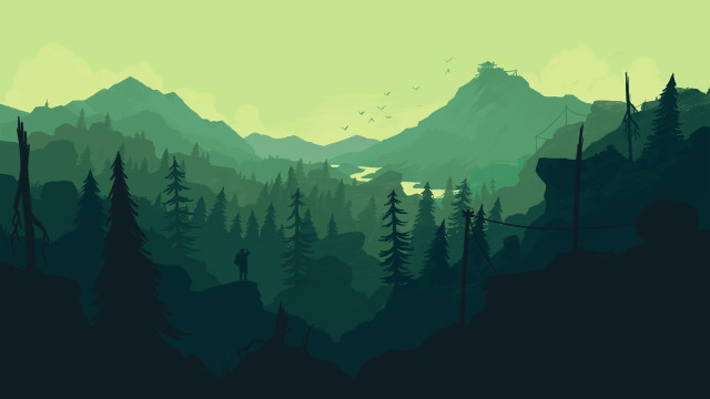 Green black forest mountains birds free wallpaper - medium preview image