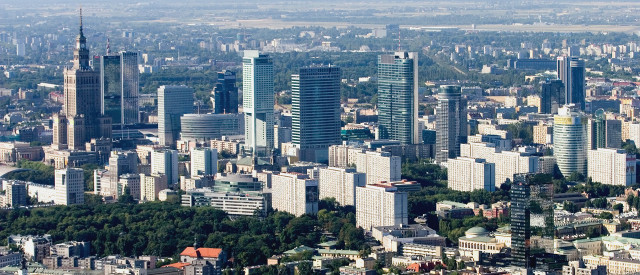 City tall buildings trees water free wallpaper - medium preview image
