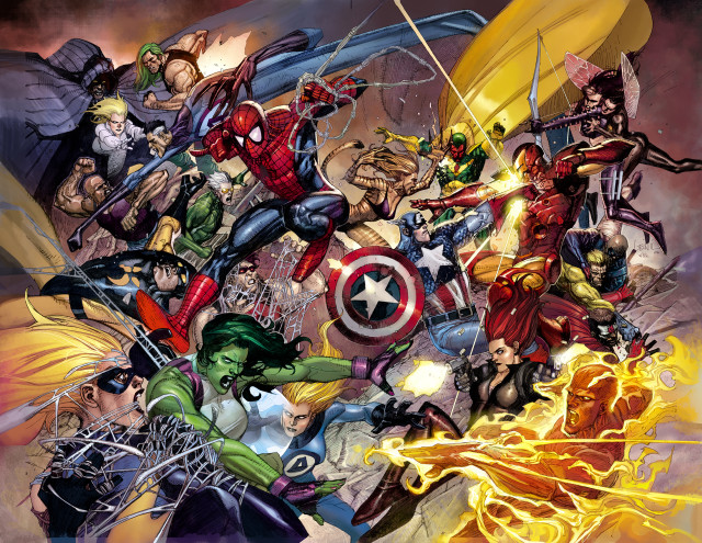 Avengers cartoon yellow flame group free wallpaper - medium preview image
