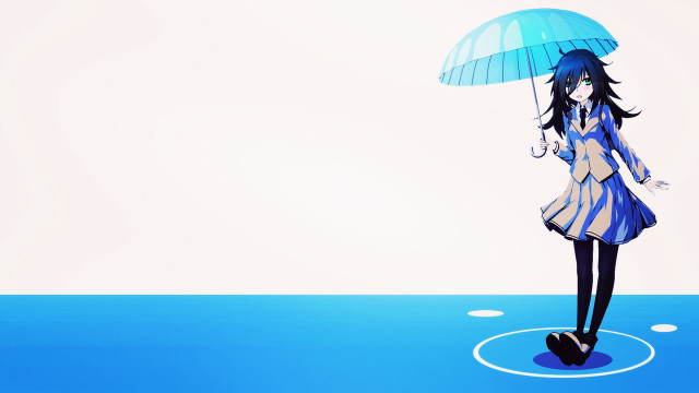 Woman blue umbrella standing water free wallpaper - medium preview image