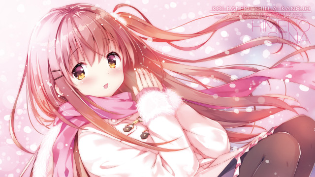 Girl pink hair scarf snow free wallpaper - medium preview image