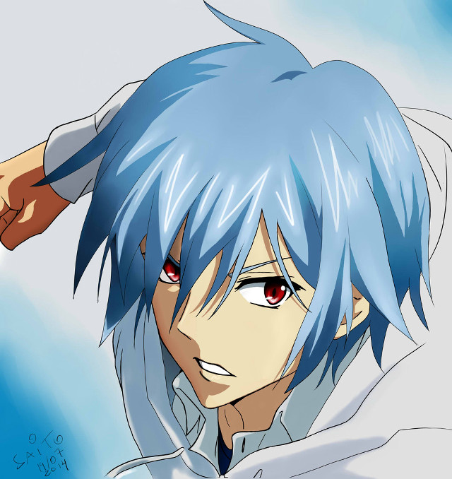 Blue hair red eyes white free wallpaper - medium preview image