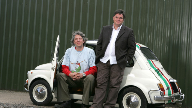 Man woman small car flag free wallpaper - medium preview image