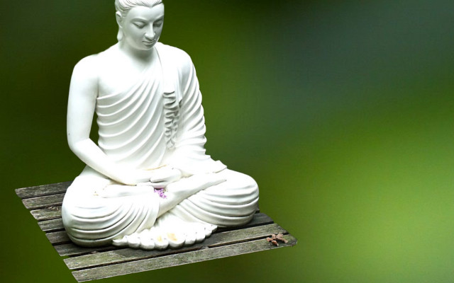 White buddha statue green background free wallpaper - medium preview image