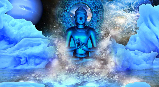 Buddha statue water icebergs stars free wallpaper - medium preview image