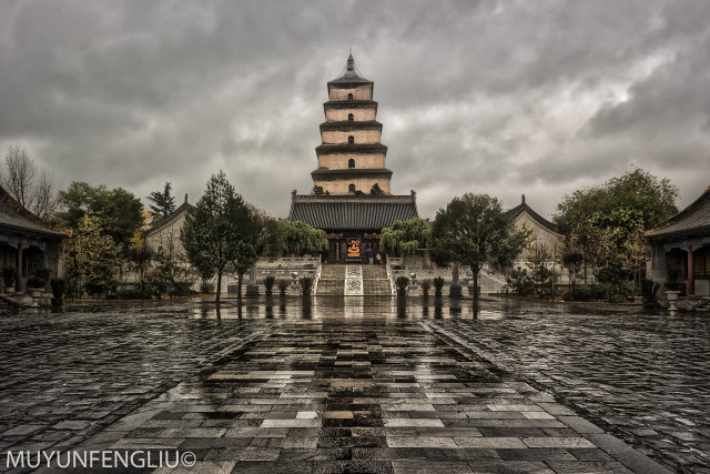Pagoda clocktower cloudy checkered floor free wallpaper - medium preview image