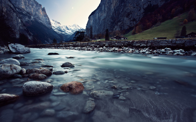 River lush valley mountain snow #2 free wallpaper - medium preview image