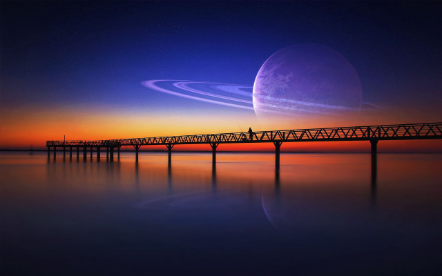 Bridge water sky saturn person free wallpaper - medium preview image