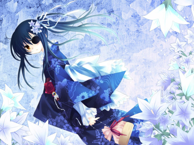 Woman blue dress flower background free wallpaper - medium preview image